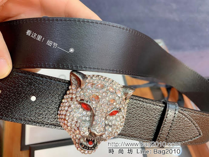 GUCCI古馳 官網爆款 正品規格 原單品質 進口豬皮紋 施華洛水晶滿鑽扣 男女通用 爆款皮帶  xfp1322